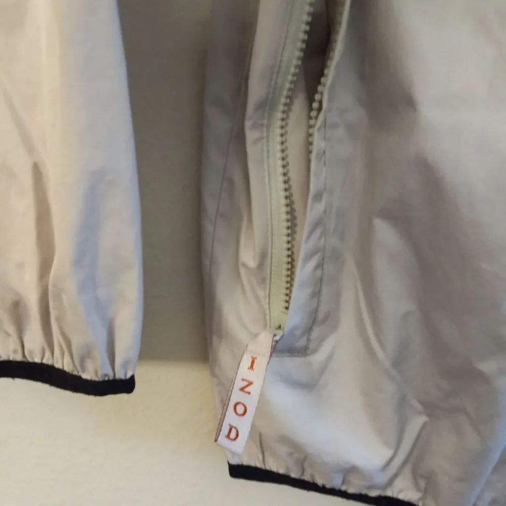 Mens Sz M Izod XFG Windbreaker Tan Jacket Hooded, Pockets Vntg Lightweight